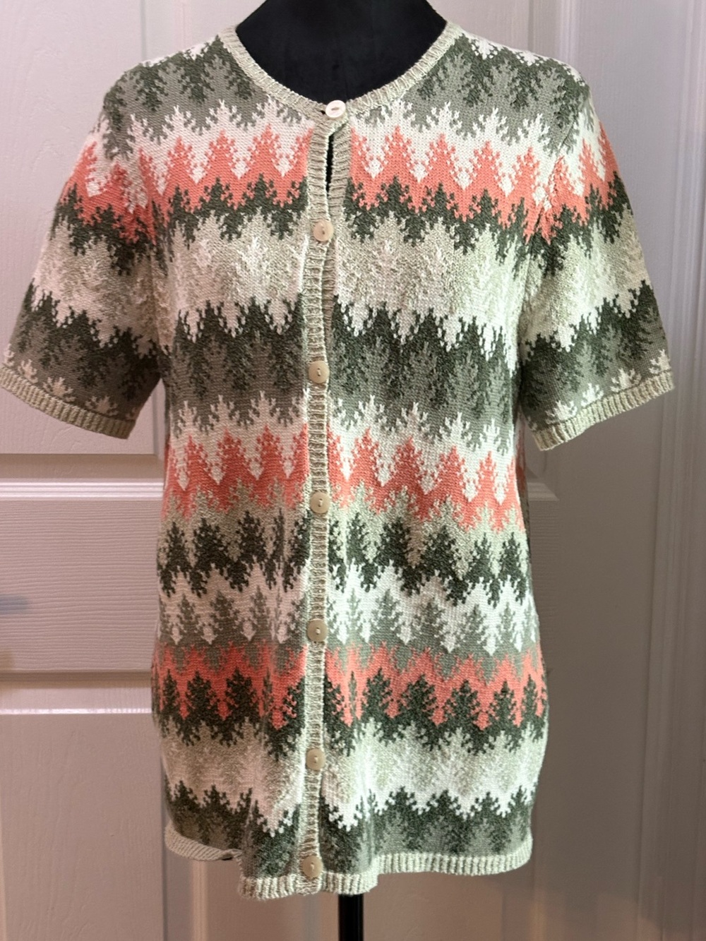 VTG Northern Reflections Short Sleeve Knit button Cardigan Spring Sage 
Coral M